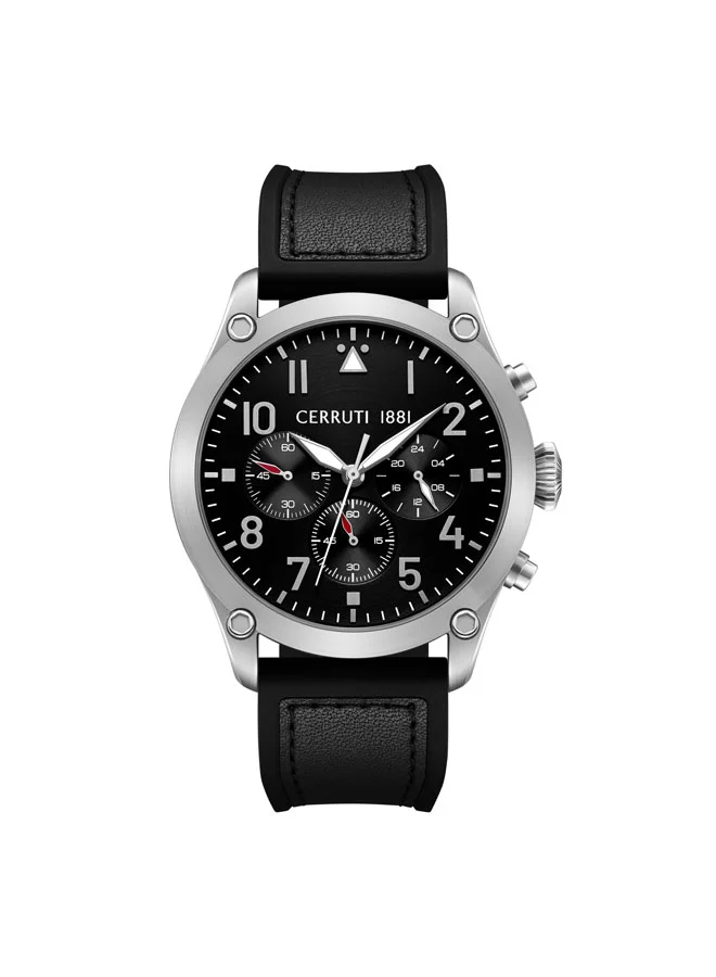 Borgatello Black Dial Silicone-Leather Strap Chronograph Watch for Men, 42mm